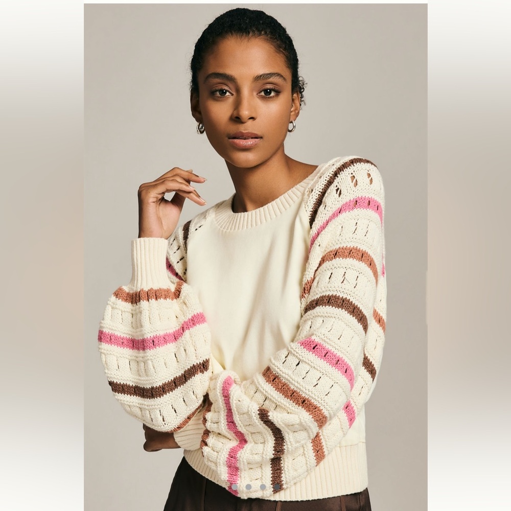 Dolan Cream Sweater with Pink and Brown Stripes